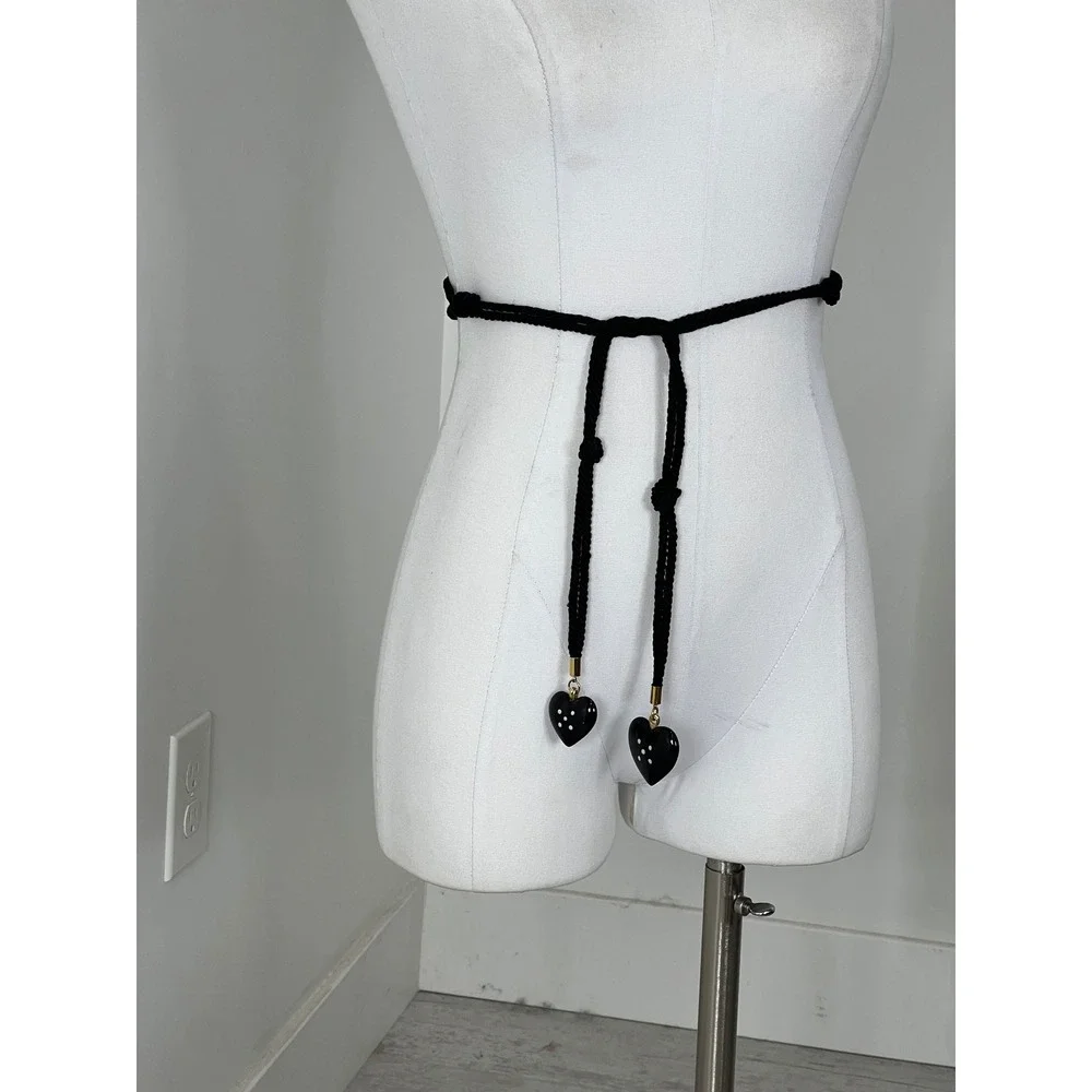 Unique Rope Knotted Belt With Plastic Heart Detail Gold Hardware One Size